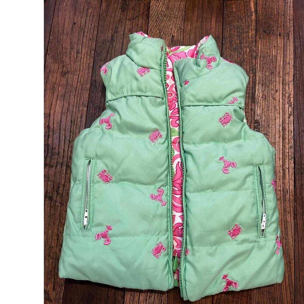 EUC Lilly Pulitzer Girls Size 2 Puffer Vest Reversible Seahorse